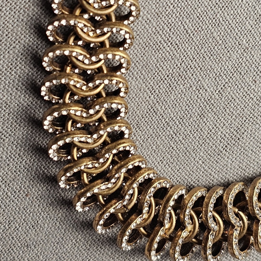 [J. Crew] Vintage Gold Rhinestone Studded Statment Collar Necklace - Picture 4 of 16